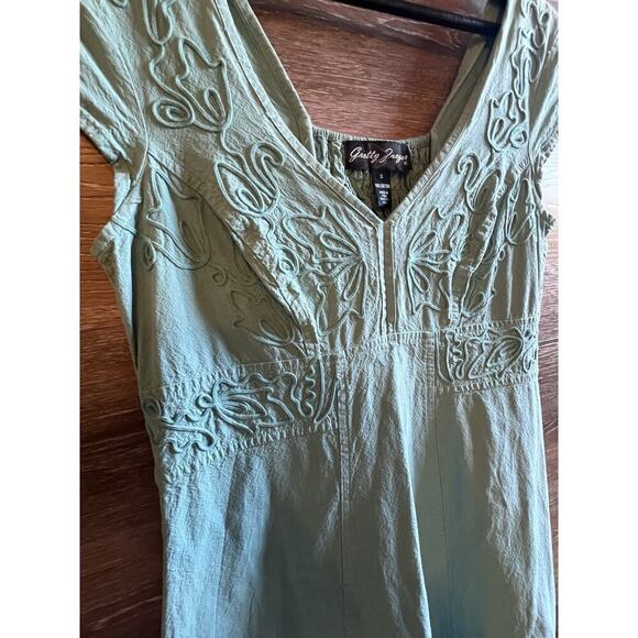 GRETTY ZUEGER womens size S embroidered Cotton Teal maxi dress Boho Cottagecore - Picture 5 of 10